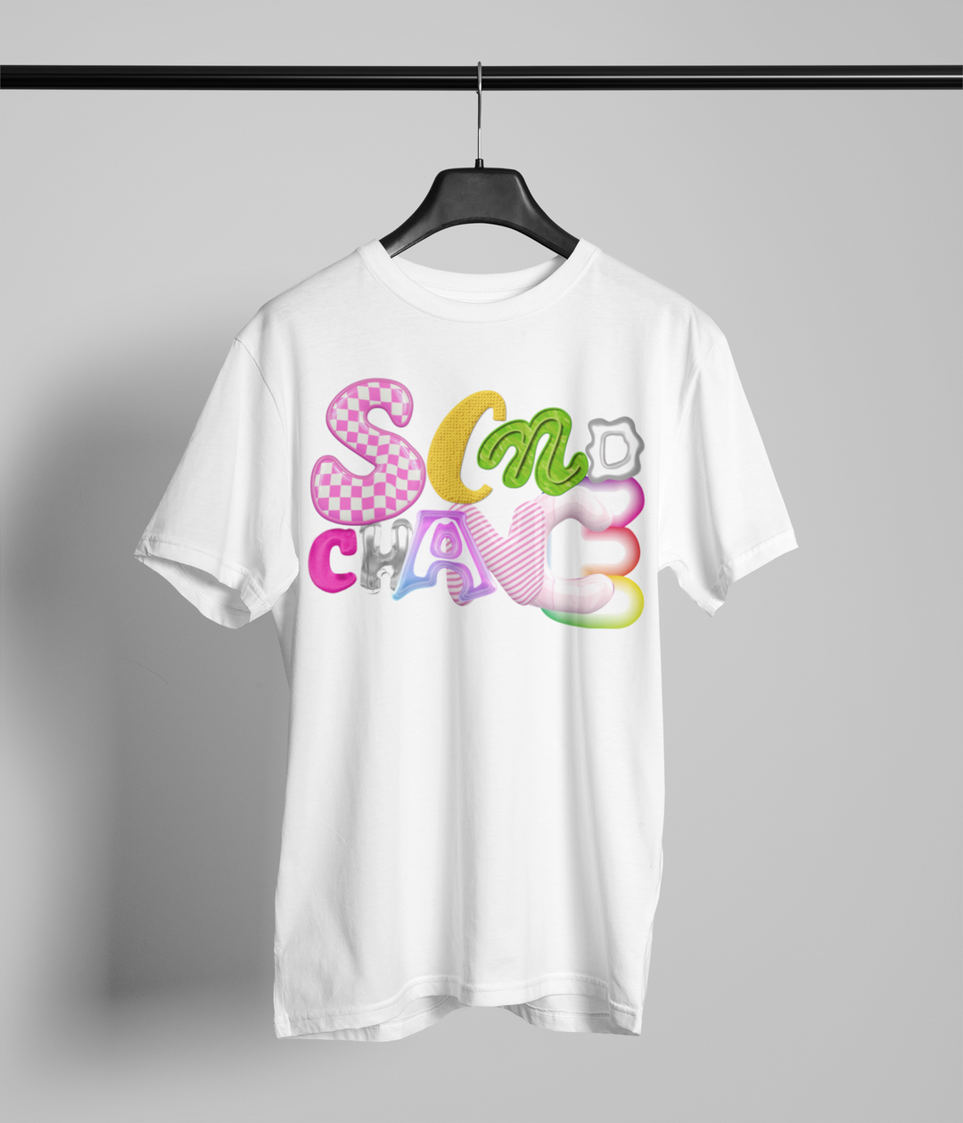 White multi-color print T-shirt